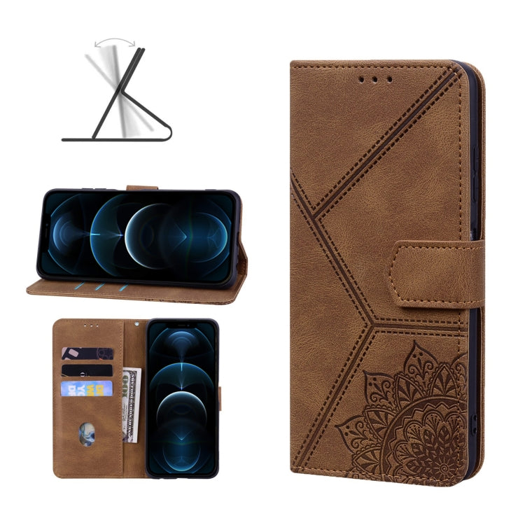 For iPhone 12 Pro Max Geometric Mandala Embossed Leather Phone Case