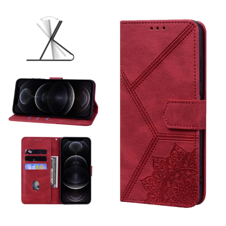For iPhone 12 Geometric Mandala Embossed Leather Phone Case