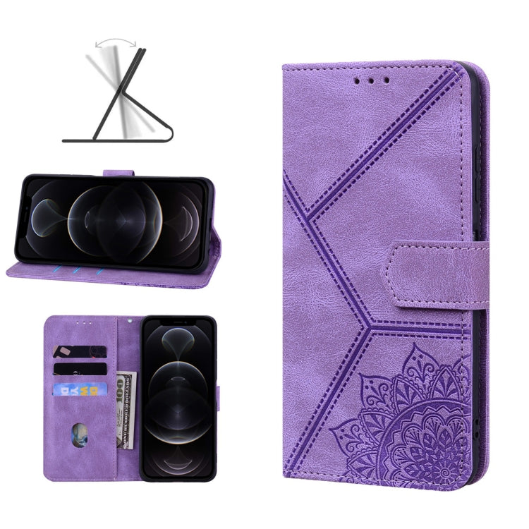 For iPhone 12 Geometric Mandala Embossed Leather Phone Case