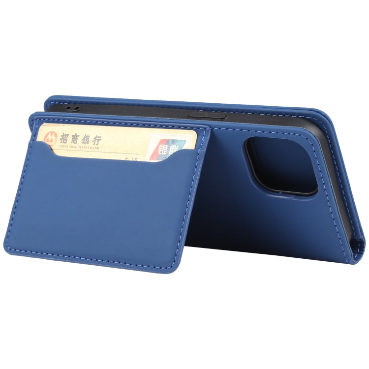 For iPhone 14 Magnetism Skin Feel Card Holder Leather Phone Case