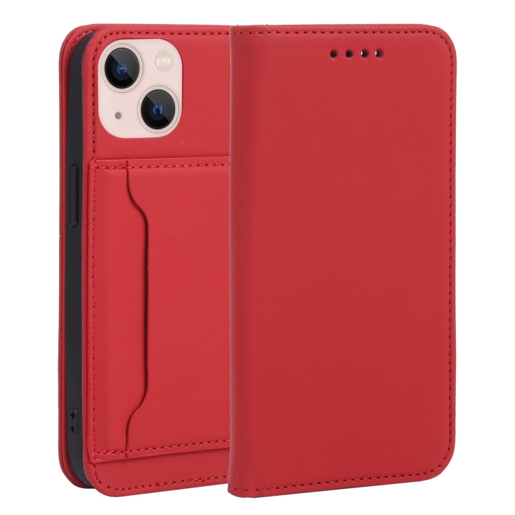 For iPhone 14 Magnetism Skin Feel Card Holder Leather Phone Case