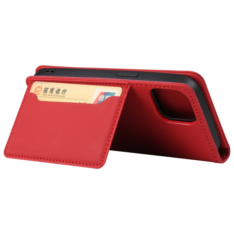 For iPhone 14 Magnetism Skin Feel Card Holder Leather Phone Case