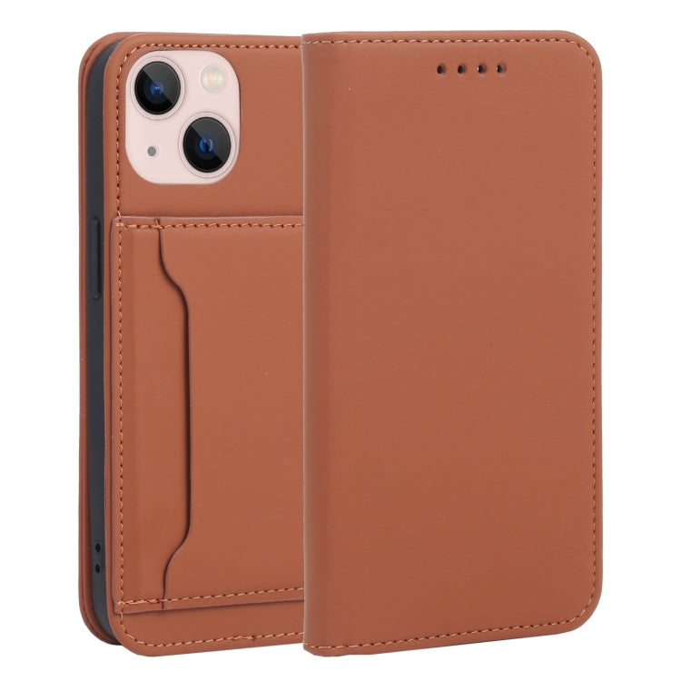 For iPhone 14 Magnetism Skin Feel Card Holder Leather Phone Case