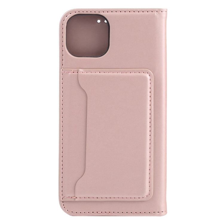 For iPhone 14 Plus Magnetism Skin Feel Card Holder Leather Phone Case