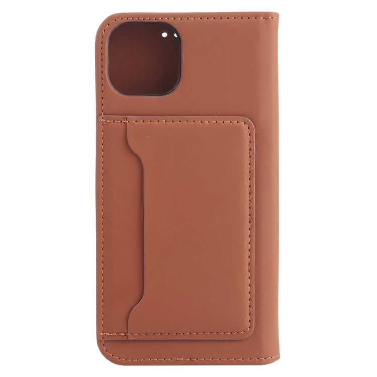 For iPhone 14 Plus Magnetism Skin Feel Card Holder Leather Phone Case