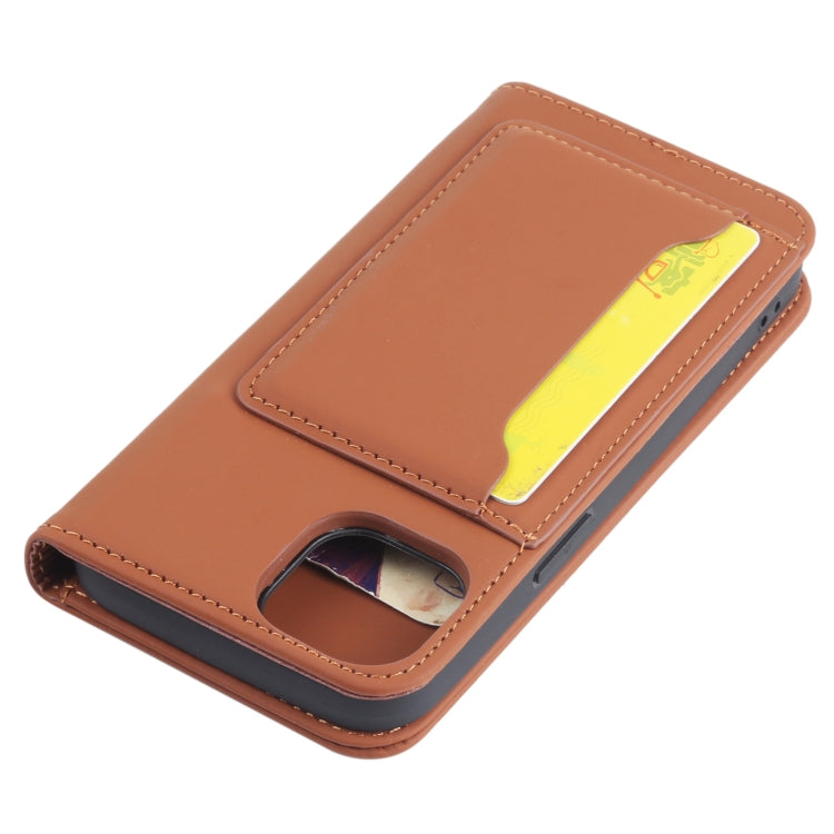 For iPhone 14 Plus Magnetism Skin Feel Card Holder Leather Phone Case