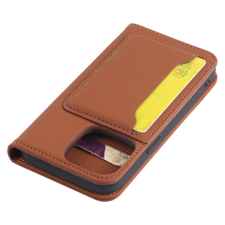 For iPhone 14 Pro Magnetism Skin Feel Card Holder Leather Phone Case