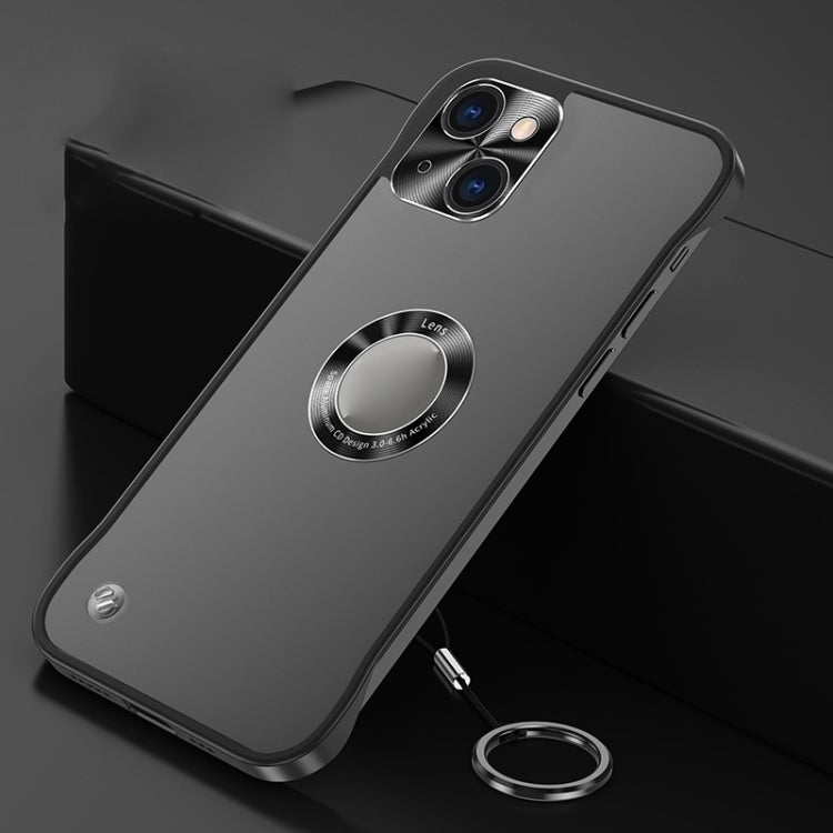 For iPhone 14 Plus Metal CD Texture Borderless Transparent Frosted Phone Case (Black)