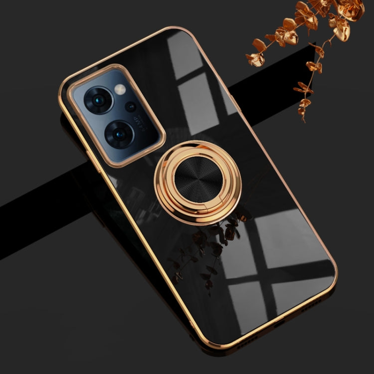 For OPPO Reno7 A 6D Electroplating Full Coverage Silicone Phone Case with Magnetic Ring Holder
