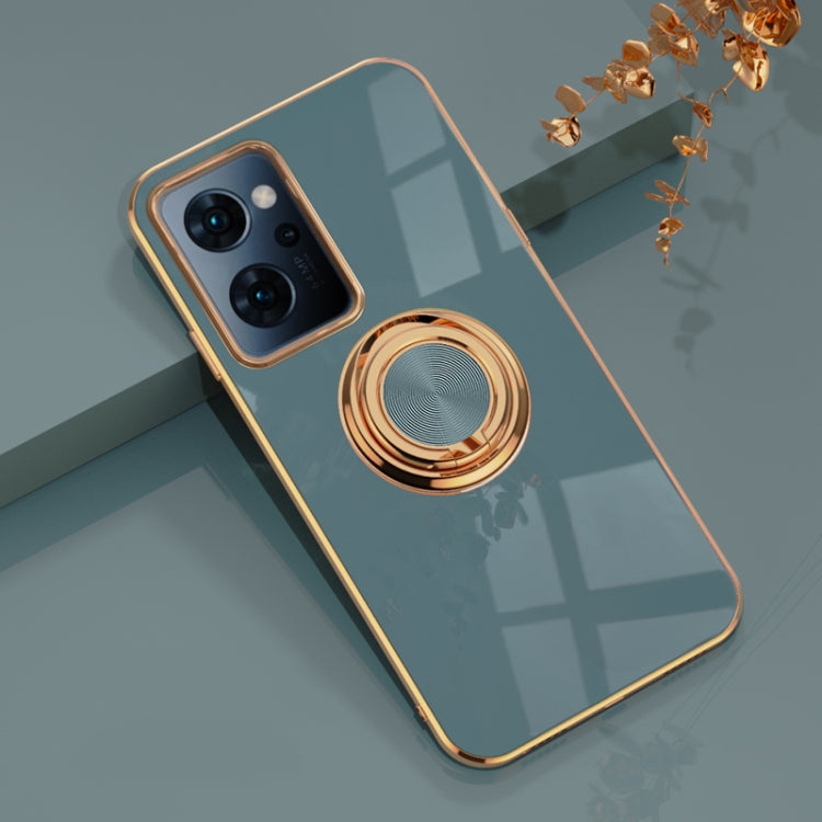 For OPPO Reno7 A 6D Electroplating Full Coverage Silicone Phone Case with Magnetic Ring Holder