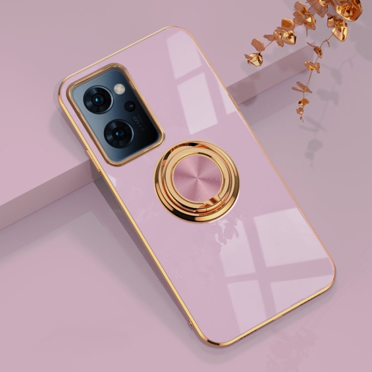 For OPPO Reno7 A 6D Electroplating Full Coverage Silicone Phone Case with Magnetic Ring Holder
