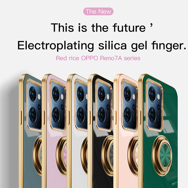 For OPPO Reno7 A 6D Electroplating Full Coverage Silicone Phone Case with Magnetic Ring Holder