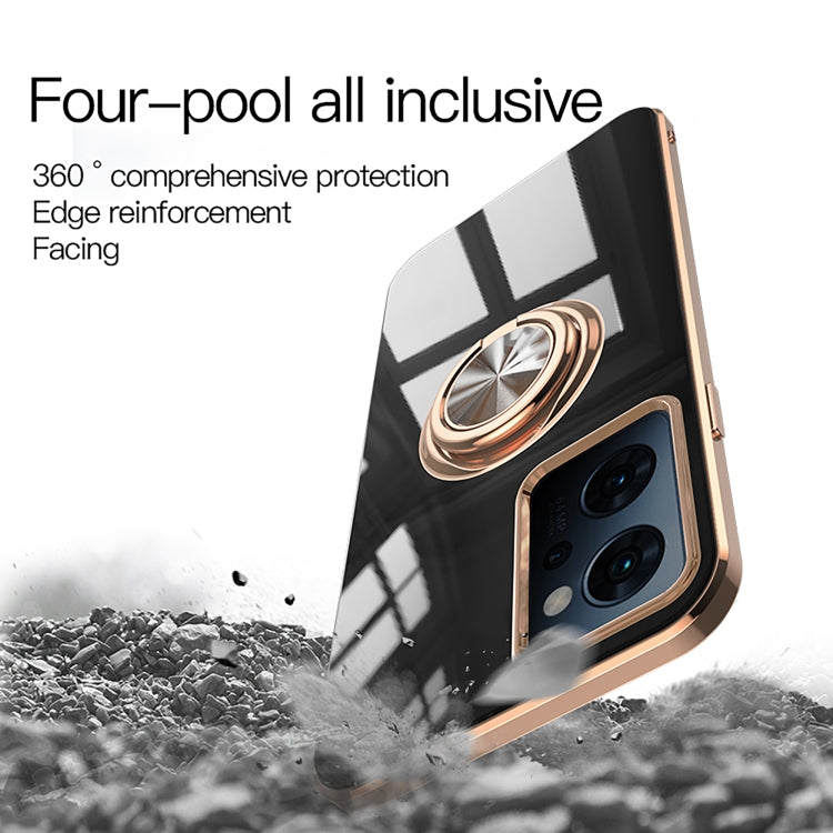 For OPPO Reno7 A 6D Electroplating Full Coverage Silicone Phone Case with Magnetic Ring Holder