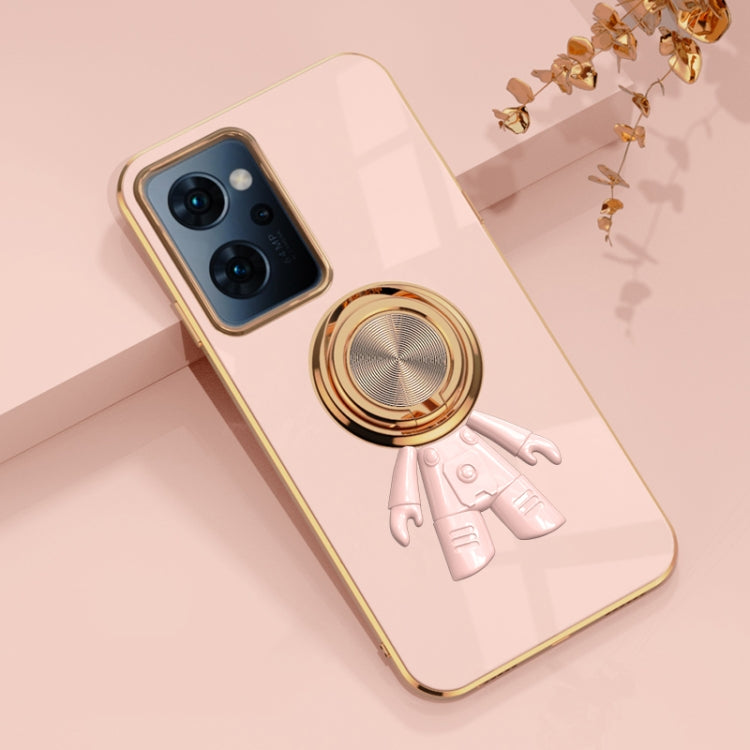 For OPPO Reno7 A 6D Electroplating Astronaut Ring Kickstand Phone Case