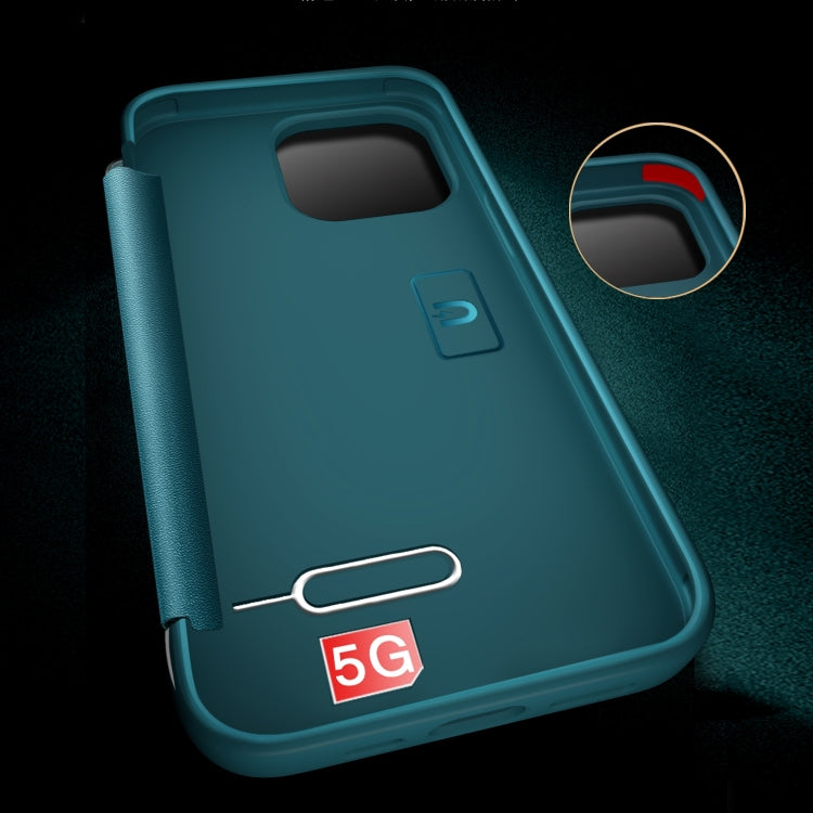 For iPhone 14 Magnetic Side Window View Shockproof Horizontal Flip Leather Case