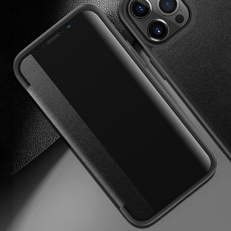 For iPhone 14 Pro Max Magnetic Side Window View Shockproof Horizontal Flip Leather Case