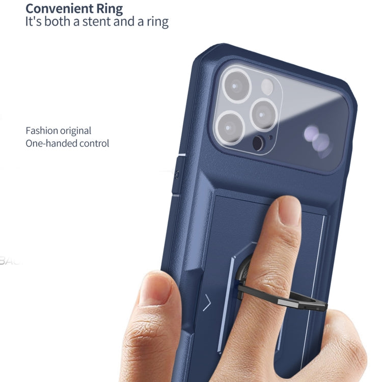 For iPhone 14 Pro Max Card Ring Holder PC + TPU Phone Case