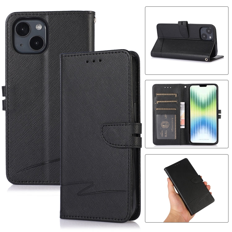 For iPhone 14 Cross Texture Horizontal Flip Leather Phone Case
