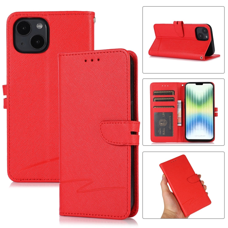 For iPhone 14 Cross Texture Horizontal Flip Leather Phone Case