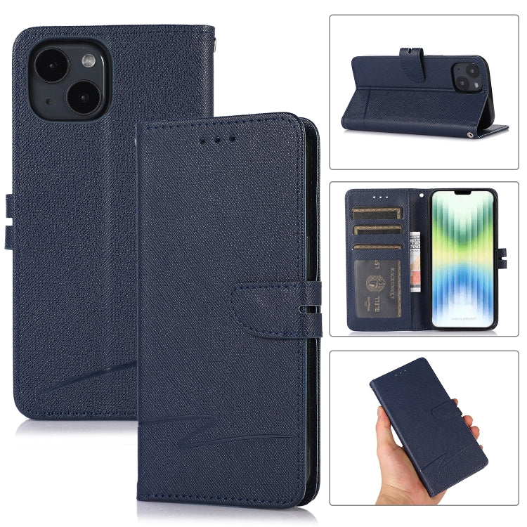 For iPhone 14 Cross Texture Horizontal Flip Leather Phone Case