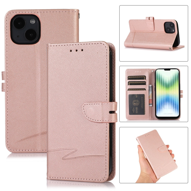 For iPhone 14 Cross Texture Horizontal Flip Leather Phone Case