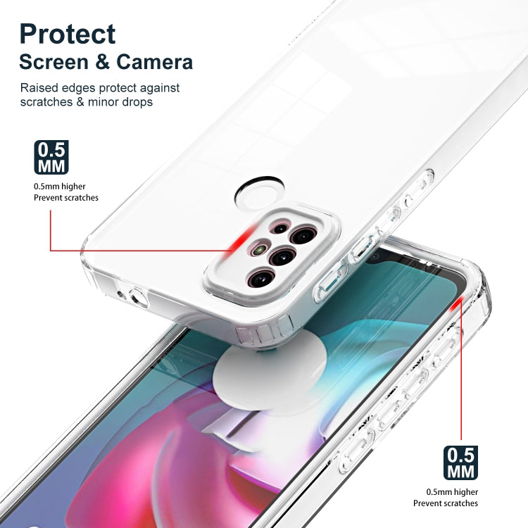 For Motorola Moto G30 3 in 1 Clear TPU Color PC Frame Phone Case
