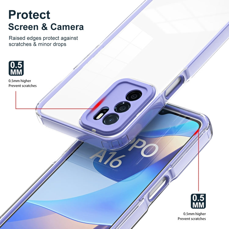 For OPPO A16 / A16s 3 in 1 Clear TPU Color PC Frame Phone Case