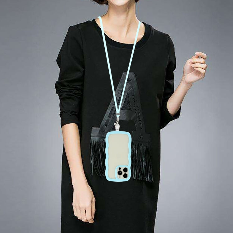 For iPhone 13 Pro Max Lanyard Candy Color Wave TPU Clear PC Phone Case