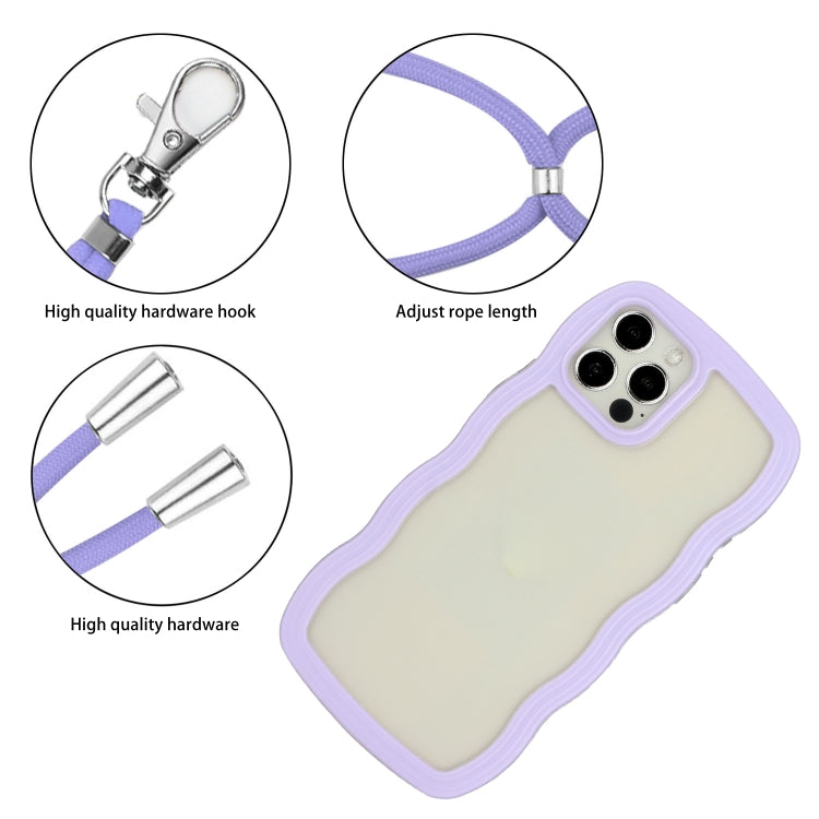For iPhone 12 / 12 Pro Lanyard Candy Color Wave TPU Clear PC Phone Case