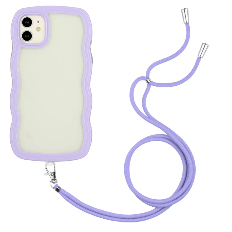 For iPhone 11 Lanyard Candy Color Wave TPU Clear PC Phone Case