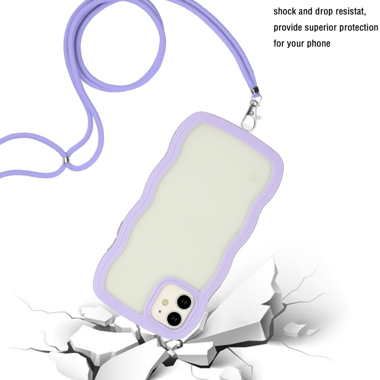 For iPhone 11 Lanyard Candy Color Wave TPU Clear PC Phone Case