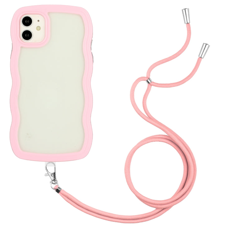 For iPhone 11 Lanyard Candy Color Wave TPU Clear PC Phone Case