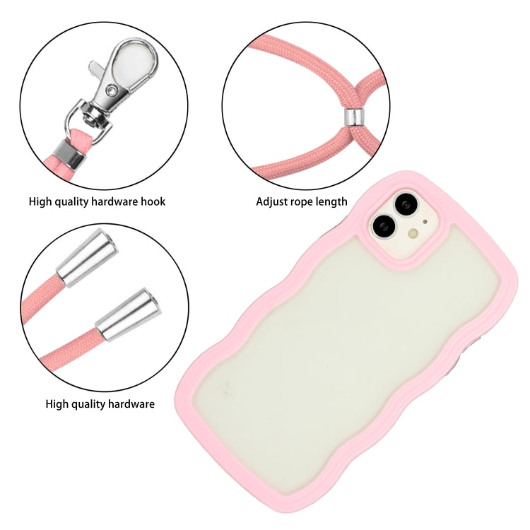 For iPhone 11 Lanyard Candy Color Wave TPU Clear PC Phone Case