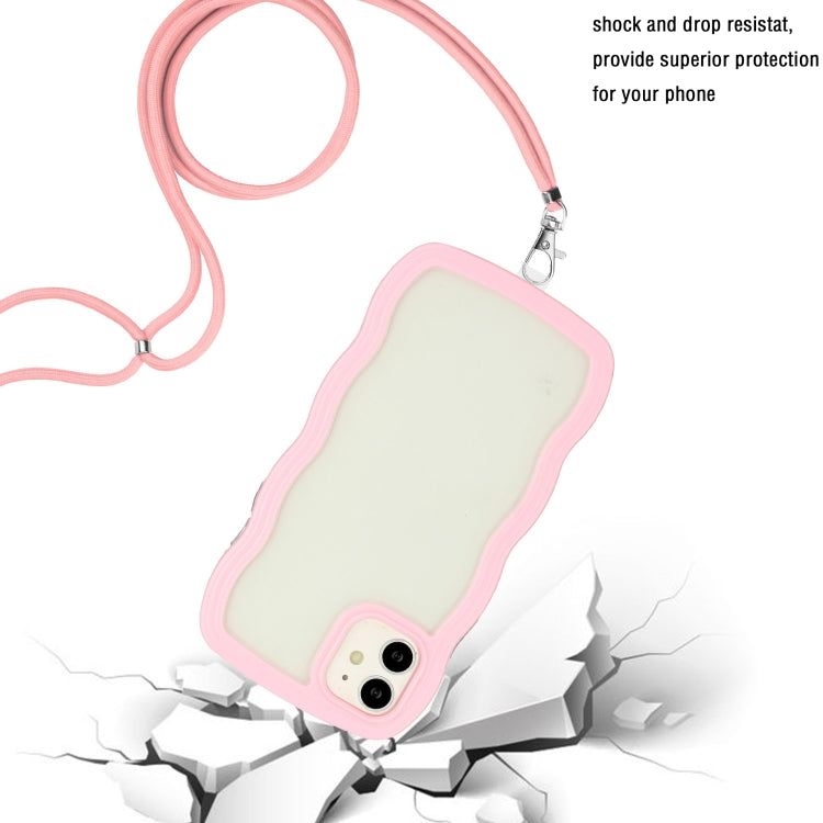 For iPhone 11 Lanyard Candy Color Wave TPU Clear PC Phone Case