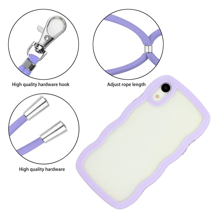 For iPhone XR Lanyard Candy Color Wave TPU Clear PC Phone Case