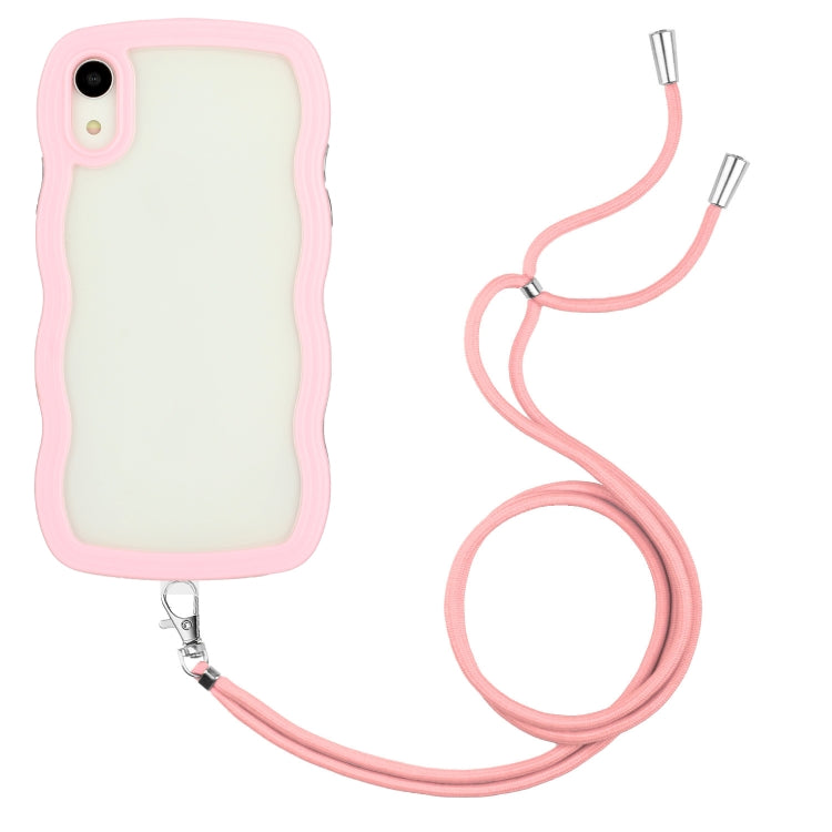 For iPhone XR Lanyard Candy Color Wave TPU Clear PC Phone Case