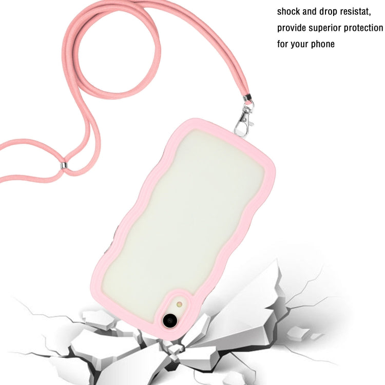 For iPhone XR Lanyard Candy Color Wave TPU Clear PC Phone Case
