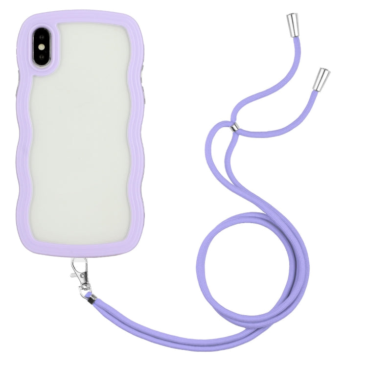 For iPhone XS Max Lanyard Candy Color Wave TPU Clear PC Phone Case