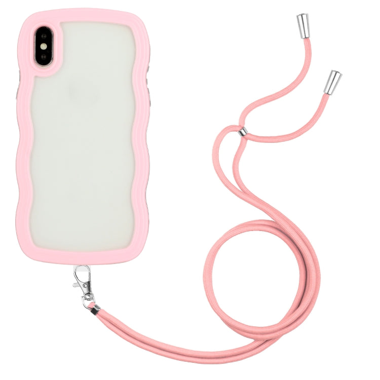 For iPhone XS Max Lanyard Candy Color Wave TPU Clear PC Phone Case