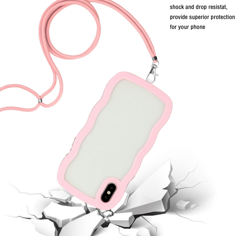 For iPhone XS Max Lanyard Candy Color Wave TPU Clear PC Phone Case