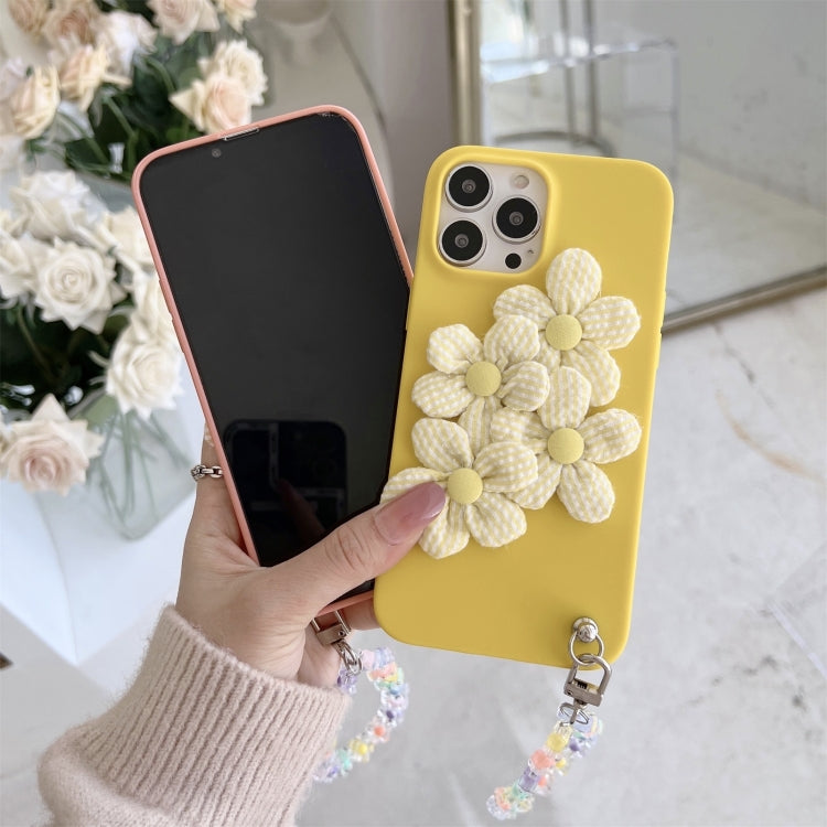 For iPhone 14 Plus Four Flowers Hand Strap Phone Case