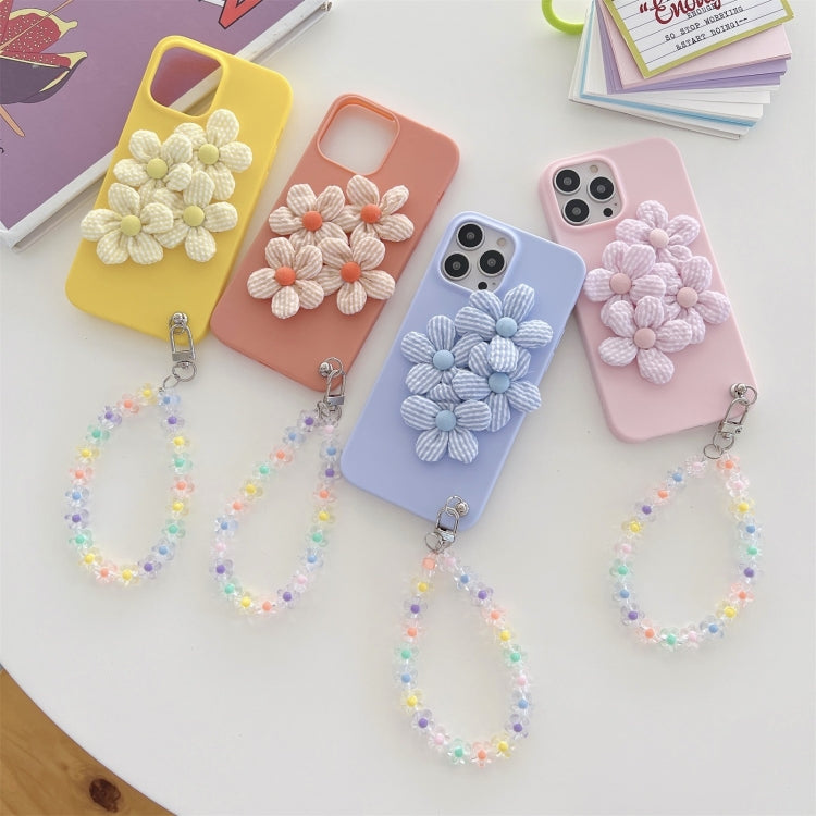 For iPhone 14 Pro Max Four Flowers Hand Strap Phone Case