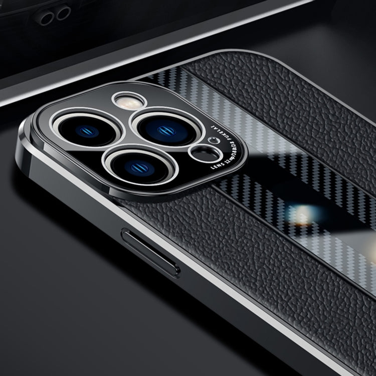 For iPhone 14 Plus Racing Car Design Leather Electroplating Process Anti-fingerprint Protective Phone Case