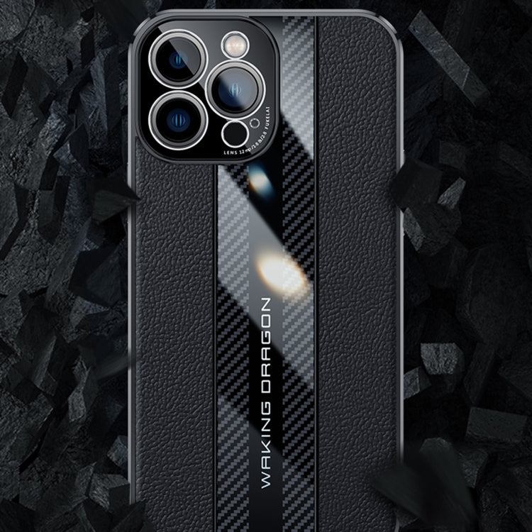 For iPhone 14 Pro Max Racing Car Design Leather Electroplating Process Anti-fingerprint Protective Phone Case (Blue)