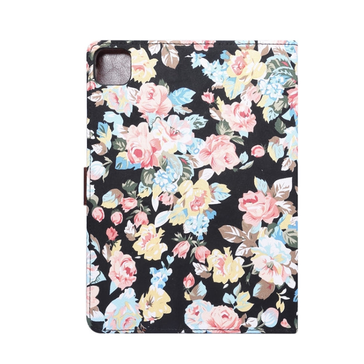 For iPad Pro 11 inch 2020 / 2021 PC + Left And Right Flowering Cloth Holster Wallet Card Holder With Dormancy