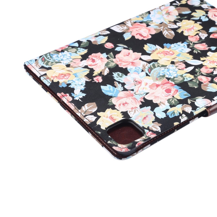 For iPad Pro 11 inch 2020 / 2021 PC + Left And Right Flowering Cloth Holster Wallet Card Holder With Dormancy
