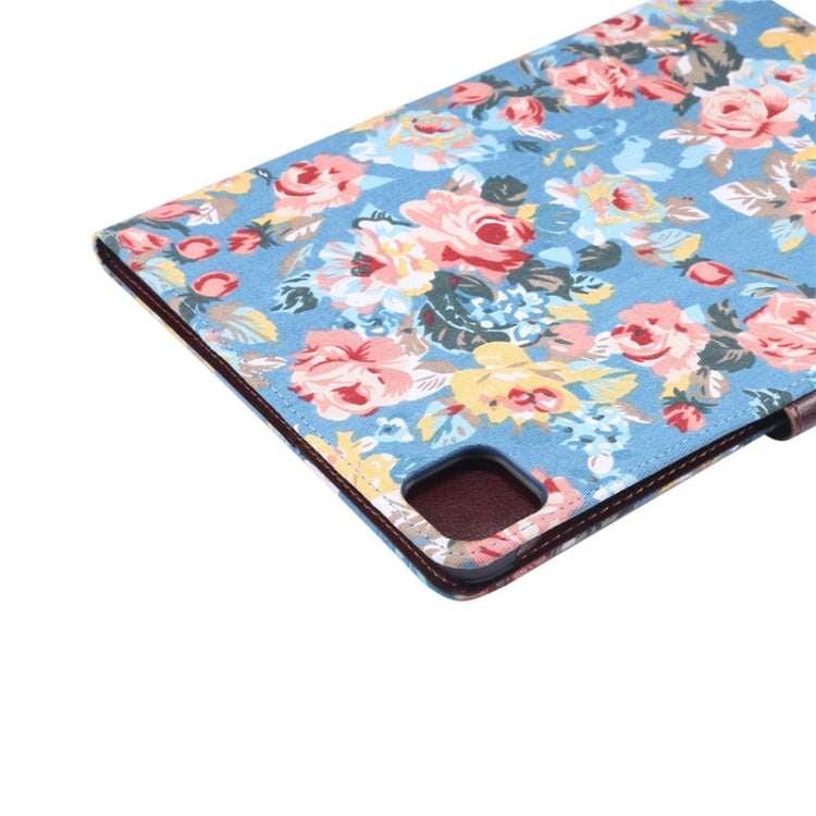 For iPad Pro 11 inch 2020 / 2021 PC + Left And Right Flowering Cloth Holster Wallet Card Holder With Dormancy