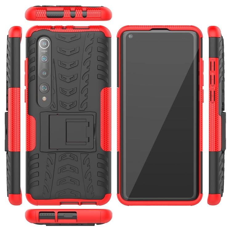 For Xiaomi Mi 10 Tire Texture Shockproof TPU+PC Protective Case with Holder