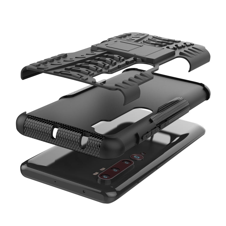 For Xiaomi Mi CC9 Pro Tire Texture Shockproof TPU+PC Protective Case with Holder