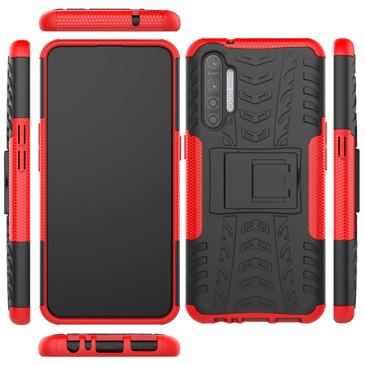 For OPPO Realme XT Tire Texture Shockproof TPU+PC Protective Case with Holder